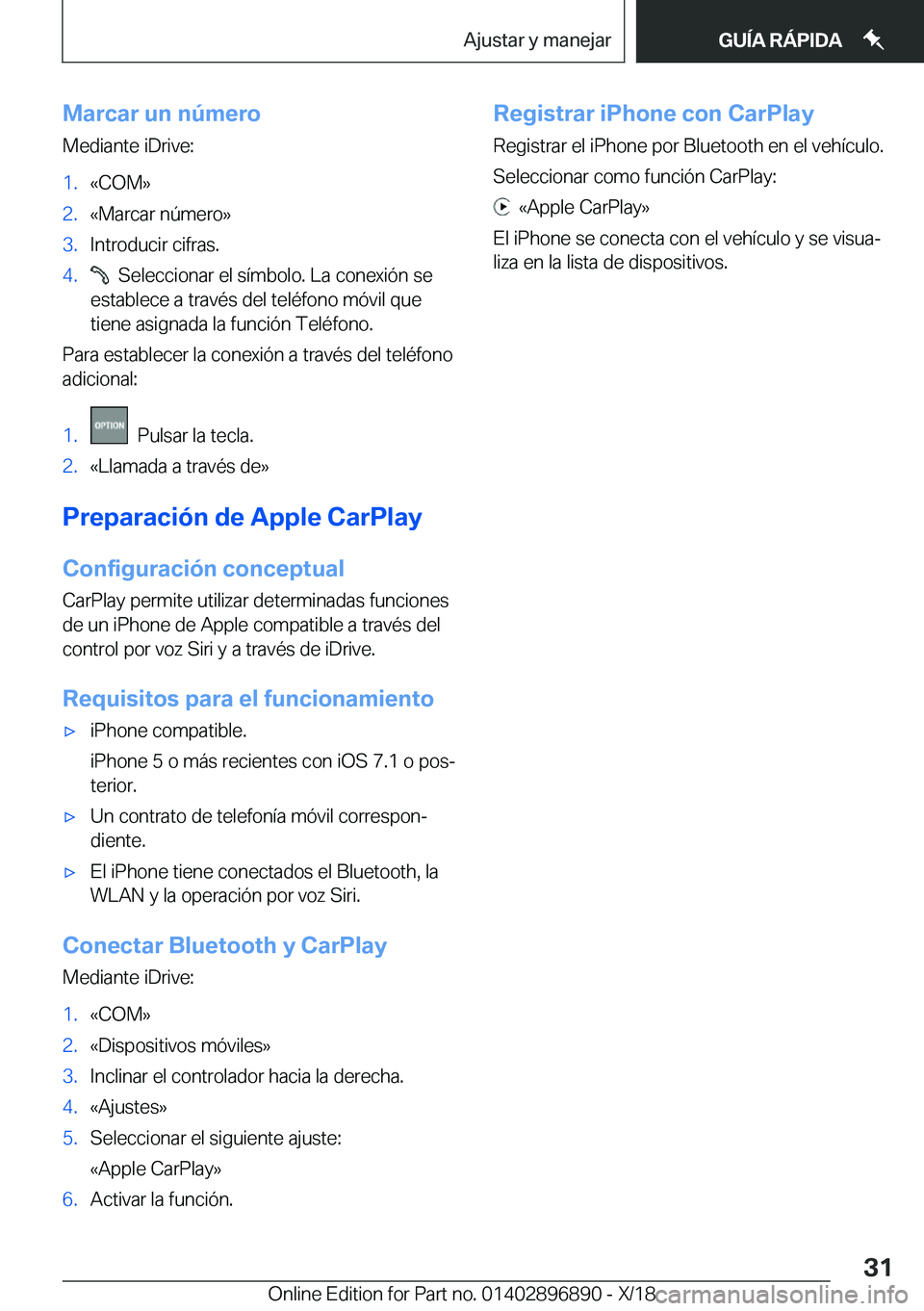 BMW 8 SERIES COUPE 2019  Manuales de Empleo (in Spanish) �M�a�r�c�a�r��u�n��n�