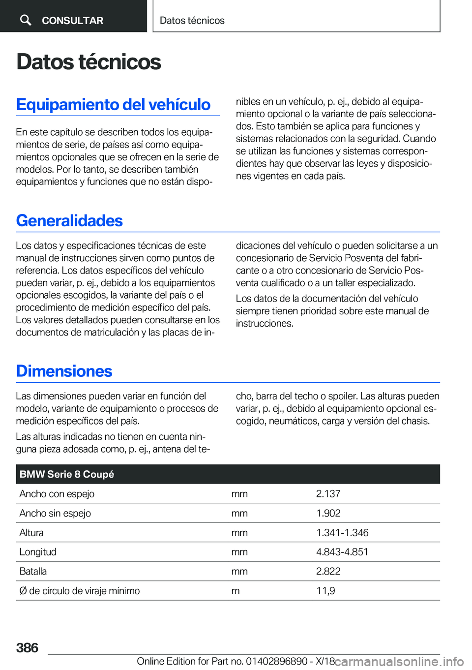 BMW 8 SERIES COUPE 2019  Manuales de Empleo (in Spanish) �D�a�t�o�s��t�