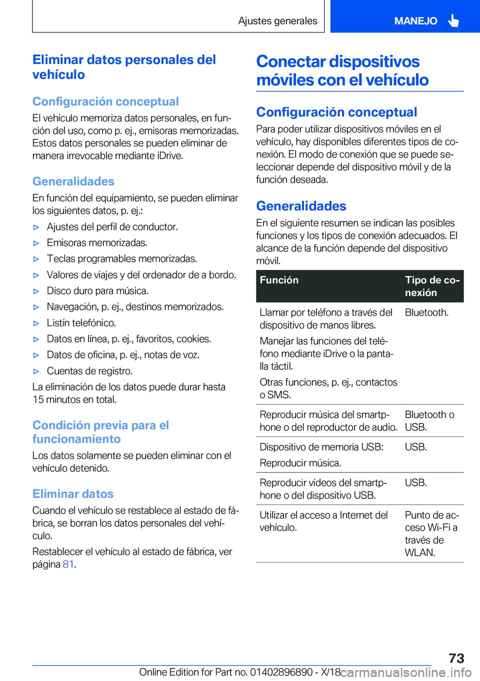 BMW 8 SERIES COUPE 2019  Manuales de Empleo (in Spanish) �E�l�i�m�i�n�a�r��d�a�t�o�s��p�e�r�s�o�n�a�l�e�s��d�e�l
�v�e�h�