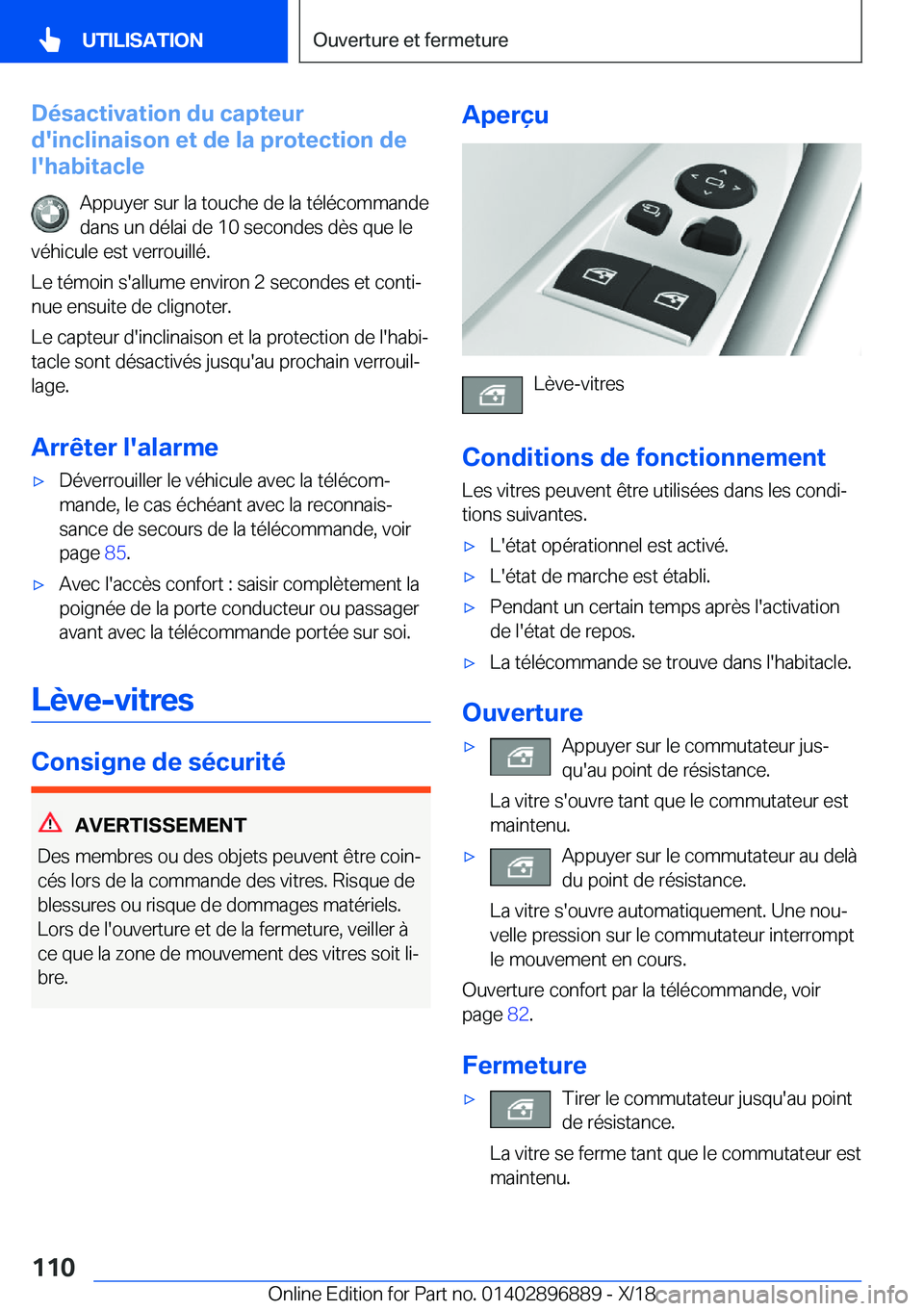 BMW 8 SERIES COUPE 2019  Notices Demploi (in French) �D�é�s�a�c�t�i�v�a�t�i�o�n��d�u��c�a�p�t�e�u�r
�d�'�i�n�c�l�i�n�a�i�s�o�n��e�t��d�e��l�a��p�r�o�t�e�c�t�i�o�n��d�e
�l�'�h�a�b�i�t�a�c�l�e
�A�p�p�u�y�e�r��s�u�r��l�a��t�o�u�c�h�e��d