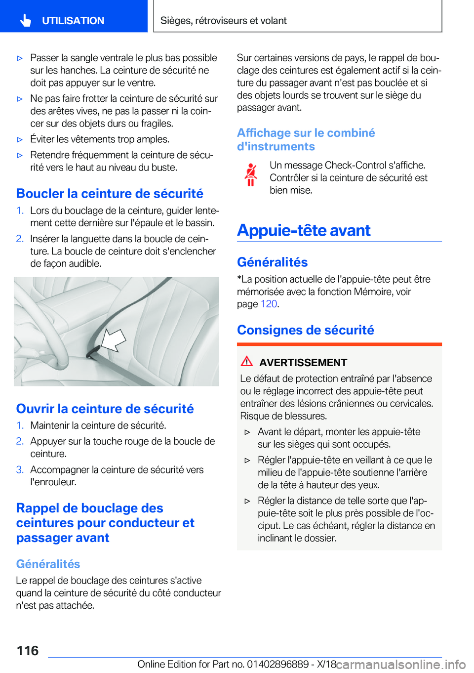 BMW 8 SERIES COUPE 2019  Notices Demploi (in French) 'x�P�a�s�s�e�r��l�a��s�a�n�g�l�e��v�e�n�t�r�a�l�e��l�e��p�l�u�s��b�a�s��p�o�s�s�i�b�l�e
�s�u�r��l�e�s��h�a�n�c�h�e�s�.��L�a��c�e�i�n�t�u�r�e��d�e��s�é�c�u�r�i�t�é��n�e
�d�o�i�t��p
