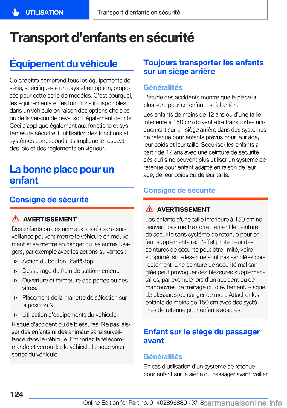 BMW 8 SERIES COUPE 2019  Notices Demploi (in French) �T�r�a�n�s�p�o�r�t��d�'�e�n�f�a�n�t�s��e�n��s�é�c�u�r�i�t�é�