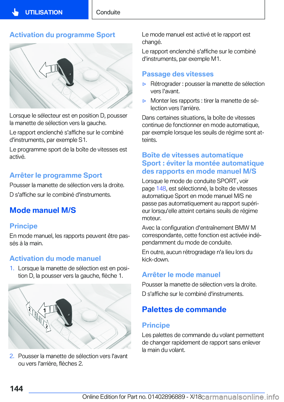 BMW 8 SERIES COUPE 2019  Notices Demploi (in French) �A�c�t�i�v�a�t�i�o�n��d�u��p�r�o�g�r�a�m�m�e��S�p�o�r�t
�L�o�r�s�q�u�e��l�e��s�é�l�e�c�t�e�u�r��e�s�t��e�n��p�o�s�i�t�i�o�n��D�,��p�o�u�s�s�e�r
�l�a��m�a�n�e�t�t�e��d�e��s�é�l�e�c�t�i�o