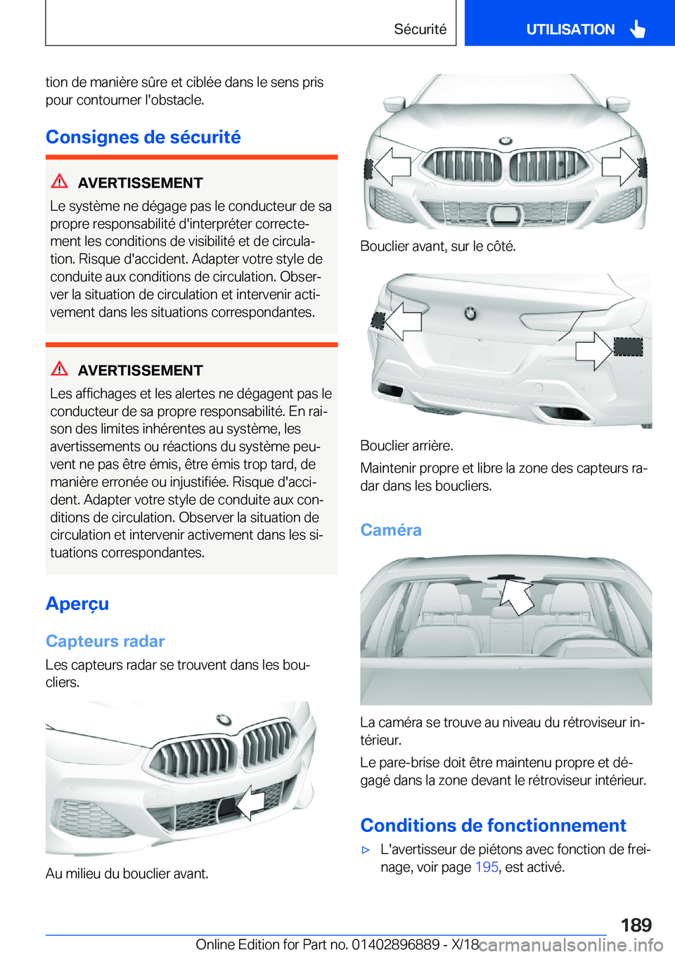 BMW 8 SERIES COUPE 2019  Notices Demploi (in French) �t�i�o�n��d�e��m�a�n�i�è�r�e��s�