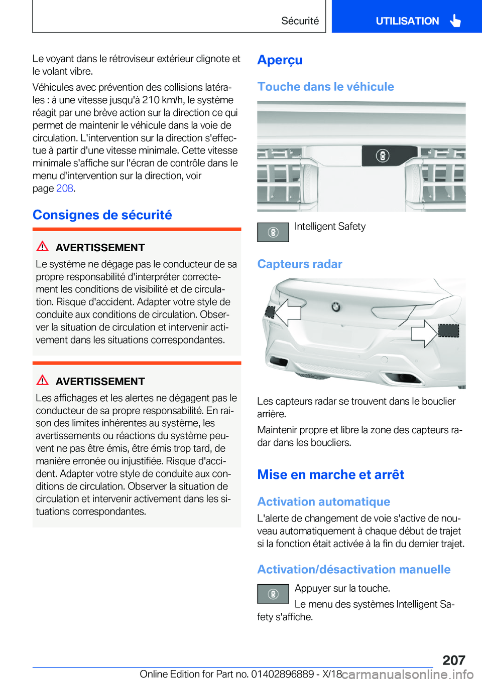 BMW 8 SERIES COUPE 2019  Notices Demploi (in French) �L�e��v�o�y�a�n�t��d�a�n�s��l�e��r�é�t�r�o�v�i�s�e�u�r��e�x�t�é�r�i�e�u�r��c�l�i�g�n�o�t�e��e�t�l�e��v�o�l�a�n�t��v�i�b�r�e�.
�V�é�h�i�c�u�l�e�s��a�v�e�c��p�r�é�v�e�n�t�i�o�n��d�e�s��