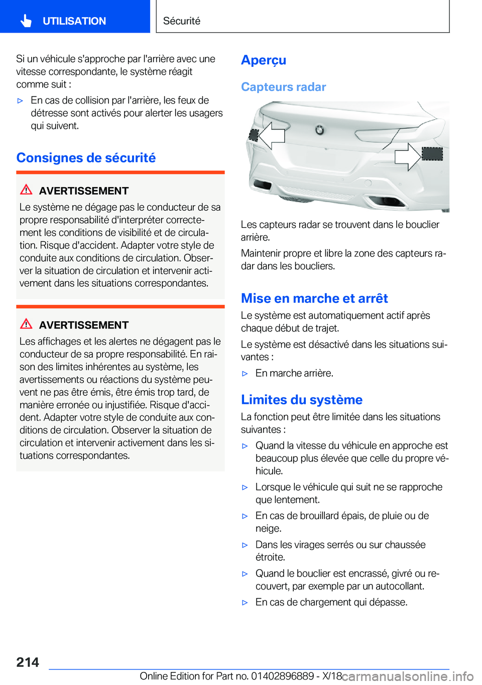 BMW 8 SERIES COUPE 2019  Notices Demploi (in French) �S�i��u�n��v�é�h�i�c�u�l�e��s�'�a�p�p�r�o�c�h�e��p�a�r��l�'�a�r�r�i�è�r�e��a�v�e�c��u�n�e
�v�i�t�e�s�s�e��c�o�r�r�e�s�p�o�n�d�a�n�t�e�,��l�e��s�y�s�t�è�m�e��r�é�a�g�i�t
�c�o�m�m