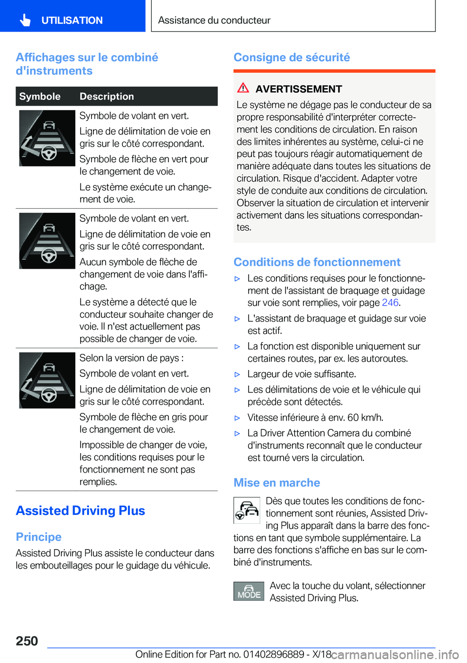 BMW 8 SERIES COUPE 2019  Notices Demploi (in French) �A�f�f�i�c�h�a�g�e�s��s�u�r��l�e��c�o�m�b�i�n�é
�d�'�i�n�s�t�r�u�m�e�n�t�s�S�y�m�b�o�l�e�D�e�s�c�r�i�p�t�i�o�n�S�y�m�b�o�l�e��d�e��v�o�l�a�n�t��e�n��v�e�r�t�.
�L�i�g�n�e��d�e��d�é�l�i�m