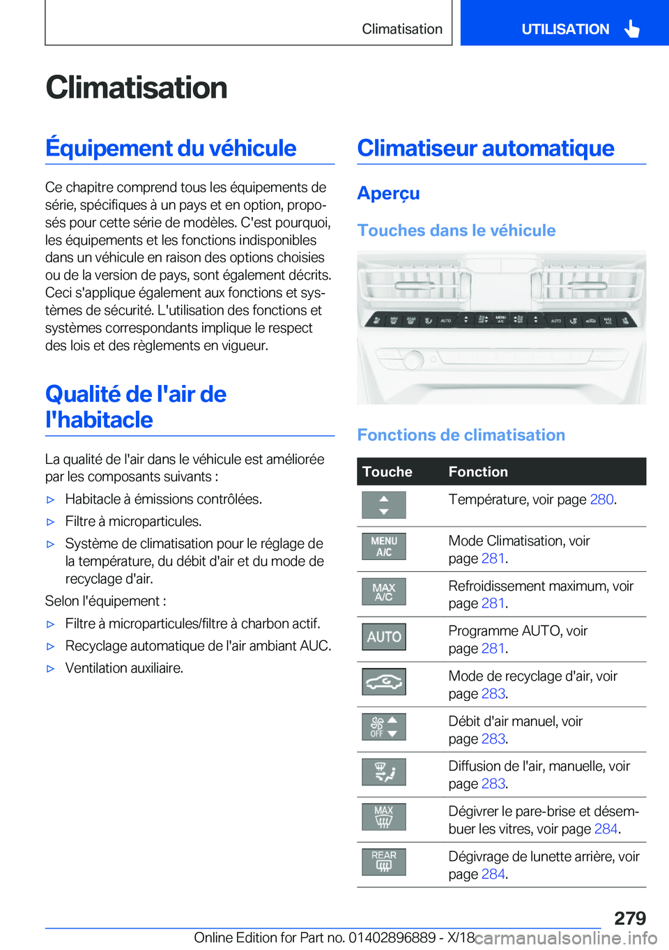 BMW 8 SERIES COUPE 2019  Notices Demploi (in French) �C�l�i�m�a�t�i�s�a�t�i�o�n�