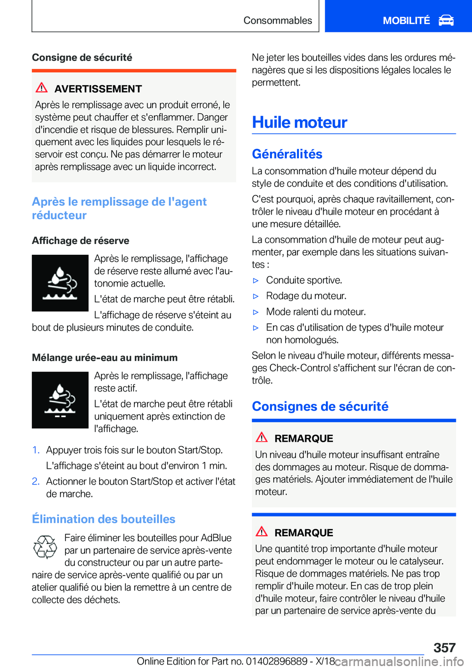 BMW 8 SERIES COUPE 2019  Notices Demploi (in French) �C�o�n�s�i�g�n�e��d�e��s�é�c�u�r�i�t�é
�A�V�E�R�T�I�S�S�E�M�E�N�T
�A�p�r�è�s��l�e��r�e�m�p�l�i�s�s�a�g�e��a�v�e�c��u�n��p�r�o�d�u�i�t��e�r�r�o�n�é�,��l�e �s�y�s�t�è�m�e��p�e�u�t��c�h�a
