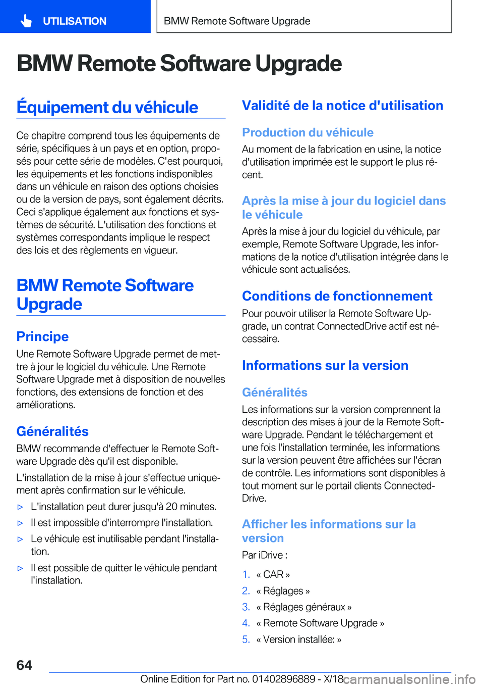 BMW 8 SERIES COUPE 2019  Notices Demploi (in French) �B�M�W��R�e�m�o�t�e��S�o�f�t�w�a�r�e��U�p�g�r�a�d�e�