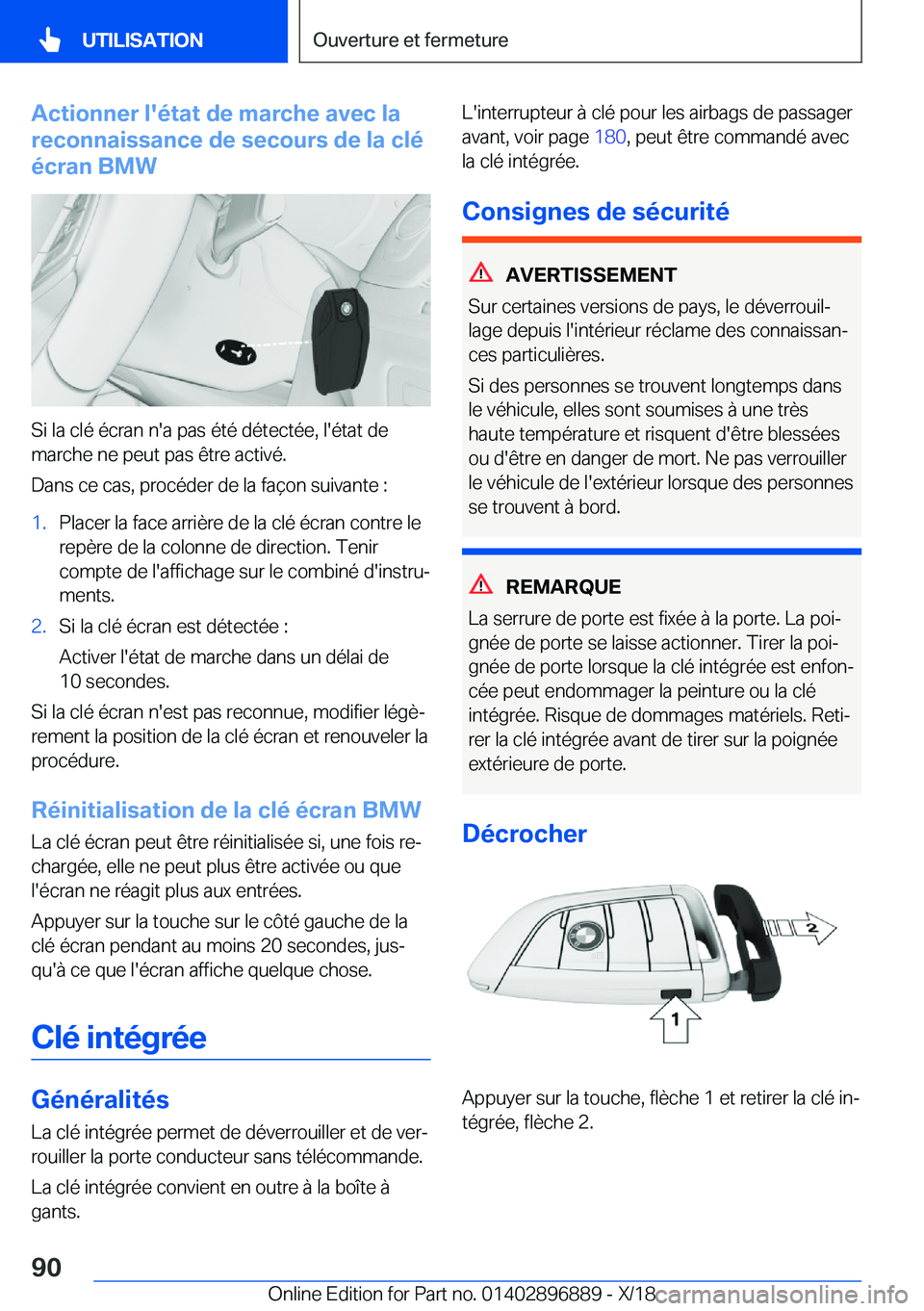 BMW 8 SERIES COUPE 2019  Notices Demploi (in French) �A�c�t�i�o�n�n�e�r��l�'�é�t�a�t��d�e��m�a�r�c�h�e��a�v�e�c��l�a
�r�e�c�o�n�n�a�i�s�s�a�n�c�e��d�e��s�e�c�o�u�r�s��d�e��l�a��c�l�é
�é�c�r�a�n��B�M�W
�S�i��l�a��c�l�é��é�c�r�a�n�