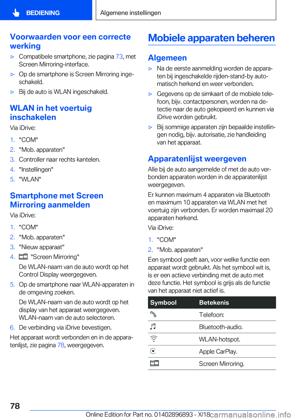 BMW 8 SERIES COUPE 2019  Instructieboekjes (in Dutch) �V�o�o�r�w�a�a�r�d�e�n��v�o�o�r��e�e�n��c�o�r�r�e�c�t�e
�w�e�r�k�i�n�g'x�C�o�m�p�a�t�i�b�e�l�e��s�m�a�r�t�p�h�o�n�e�,��z�i�e��p�a�g�i�n�a� �7�3�,��m�e�t
�S�c�r�e�e�n��M�i�r�r�o�r�i�n�g�-�