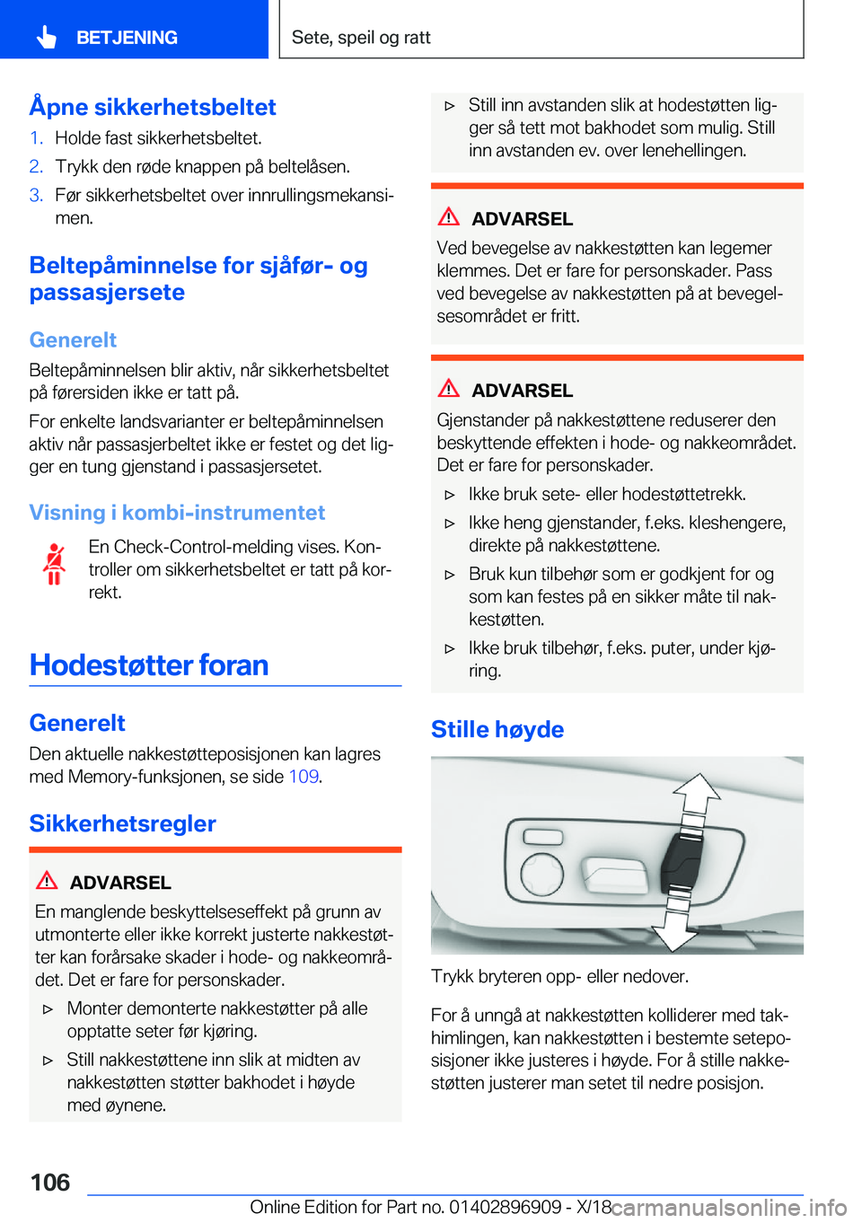 BMW 8 SERIES COUPE 2019  InstruksjonsbØker (in Norwegian) �