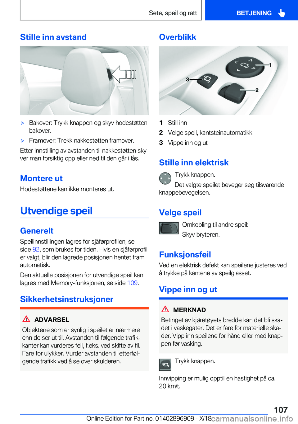 BMW 8 SERIES COUPE 2019  InstruksjonsbØker (in Norwegian) �S�t�i�l�l�e��i�n�n��a�v�s�t�a�n�dx�B�a�k�o�v�e�r�:��T�r�y�k�k��k�n�a�p�p�e�n��o�g��s�k�y�v��h�o�d�e�s�t�