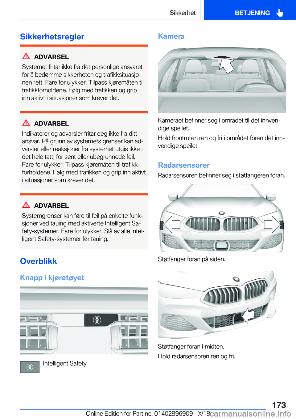 BMW 8 SERIES COUPE 2019  InstruksjonsbØker (in Norwegian) �S�i�k�k�e�r�h�e�t�s�r�e�g�l�e�r
�A�D�V�A�R�S�E�L
�S�y�s�t�e�m�e�t��f�r�i�t�a�r��i�k�k�e��f�r�a��d�e�t��p�e�r�s�o�n�l�i�g�e��a�n�s�v�a�r�e�t
�f�o�r��å��b�e�d�