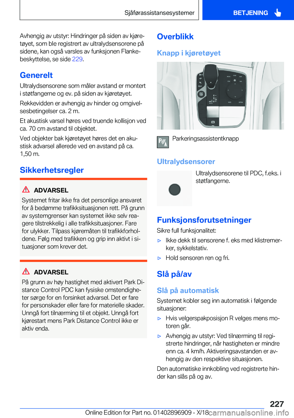 BMW 8 SERIES COUPE 2019  InstruksjonsbØker (in Norwegian) �A�v�h�e�n�g�i�g��a�v��u�t�s�t�y�r�:��H�i�n�d�r�i�n�g�e�r��p�å��s�i�d�e�n��a�v��k�j�