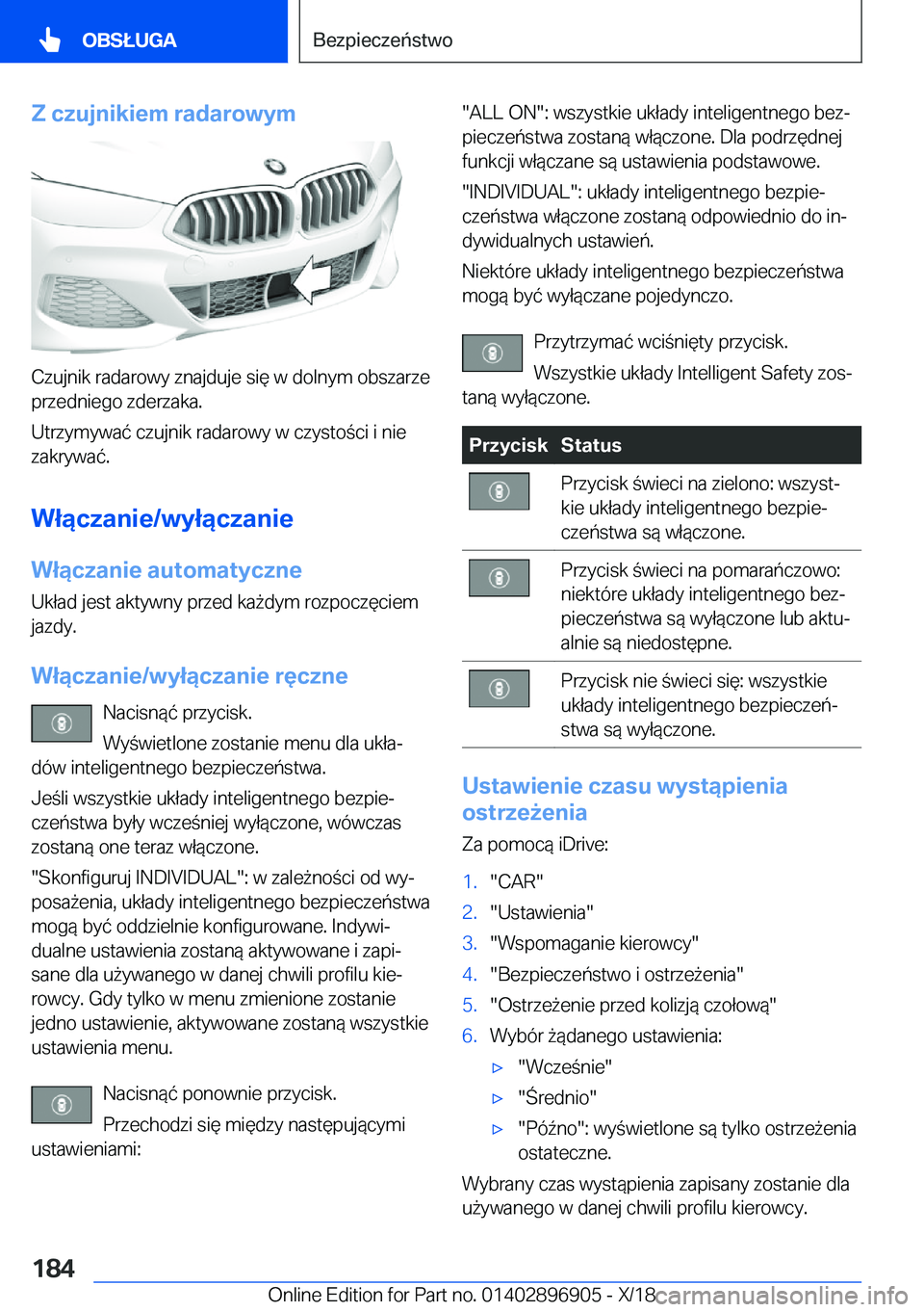 BMW 8 SERIES COUPE 2019  Instrukcja obsługi (in Polish) �Z��c�z�u�j�n�i�k�i�e�m��r�a�d�a�r�o�w�y�m
�C�z�u�j�n�i�k��r�a�d�a�r�o�w�y��z�n�a�j�d�u�j�e��s�i�