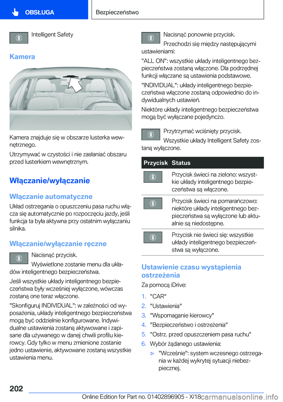 BMW 8 SERIES COUPE 2019  Instrukcja obsługi (in Polish) �I�n�t�e�l�l�i�g�e�n�t��S�a�f�e�t�y
�K�a�m�e�r�a
�K�a�m�e�r�a��z�n�a�j�d�u�j�e��s�i�