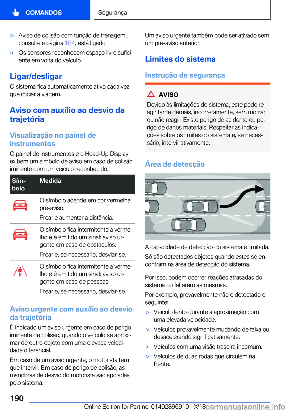 BMW 8 SERIES COUPE 2019  Manual do condutor (in Portuguese) x�A�v�i�s�o��d�e��c�o�l�i�s�ã�o��c�o�m��f�u�n�