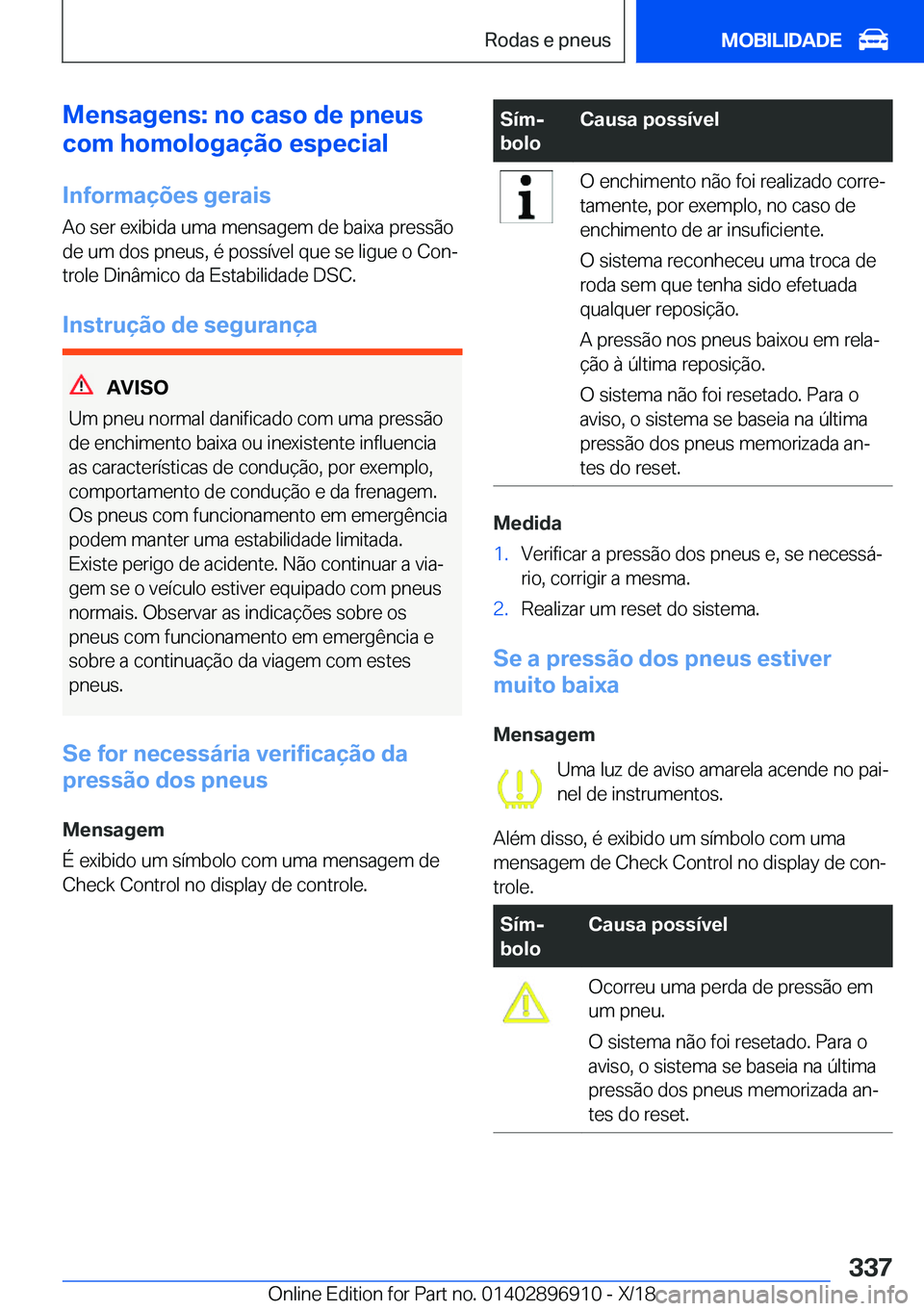 BMW 8 SERIES COUPE 2019  Manual do condutor (in Portuguese) �M�e�n�s�a�g�e�n�s�:��n�o��c�a�s�o��d�e��p�n�e�u�s
�c�o�m��h�o�m�o�l�o�g�a�