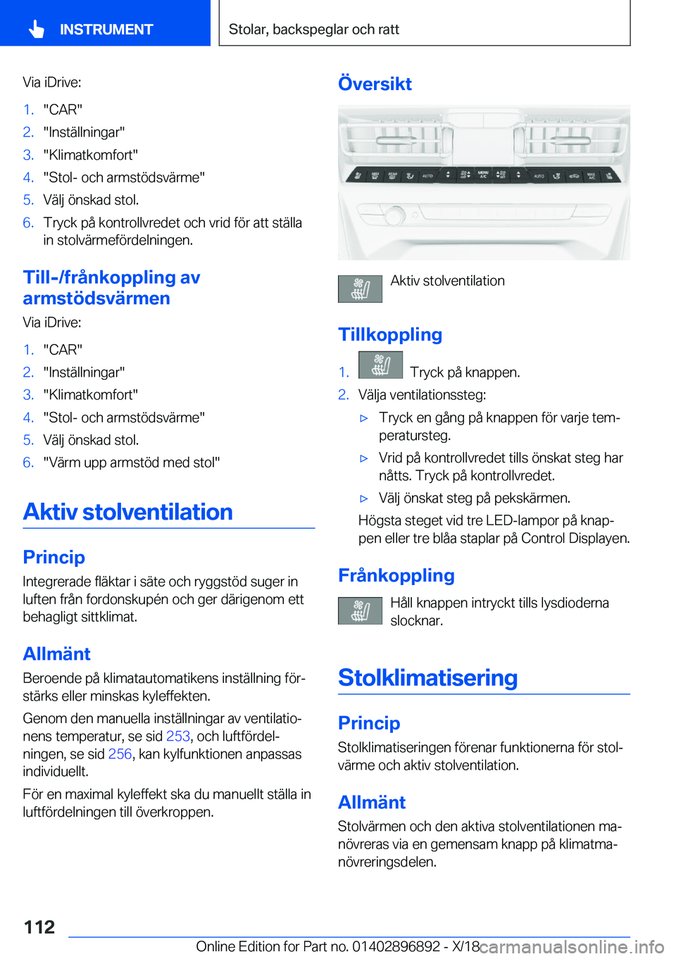 BMW 8 SERIES COUPE 2019  InstruktionsbÖcker (in Swedish) �V�i�a��i�D�r�i�v�e�:�1�.��C�A�R��2�.��I�n�s�t�ä�l�l�n�i�n�g�a�r��3�.��K�l�i�m�a�t�k�o�m�f�o�r�t��4�.��S�t�o�l�-��o�c�h��a�r�m�s�t�