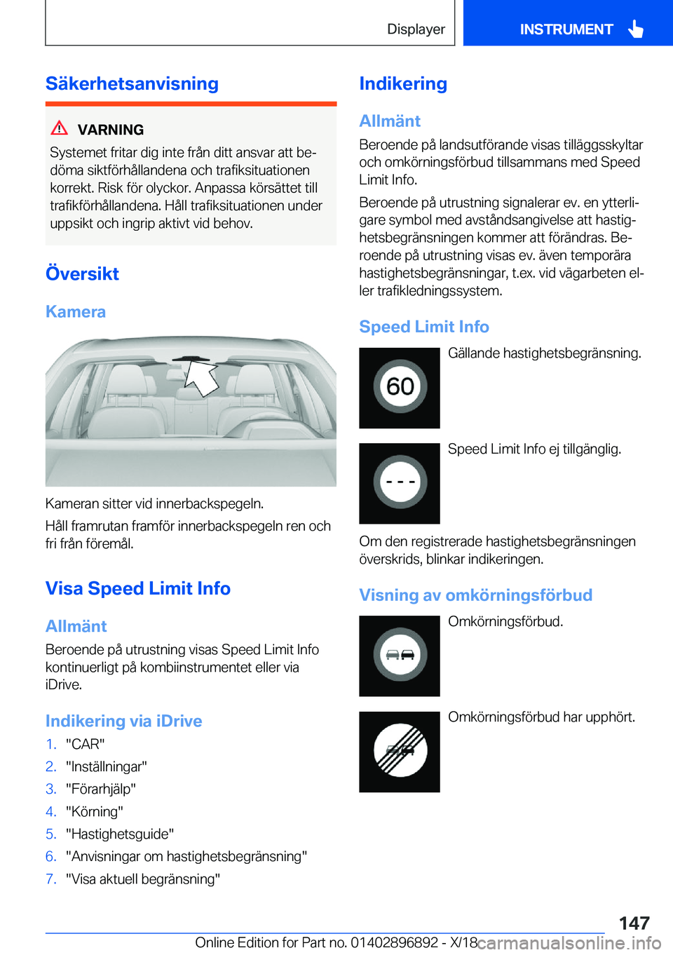 BMW 8 SERIES COUPE 2019  InstruktionsbÖcker (in Swedish) �S�ä�k�e�r�h�e�t�s�a�n�v�i�s�n�i�n�g
�V�A�R�N�I�N�G
�S�y�s�t�e�m�e�t��f�r�i�t�a�r��d�i�g��i�n�t�e��f�r�å�n��d�i�t�t��a�n�s�v�a�r��a�t�t��b�ej �d�
