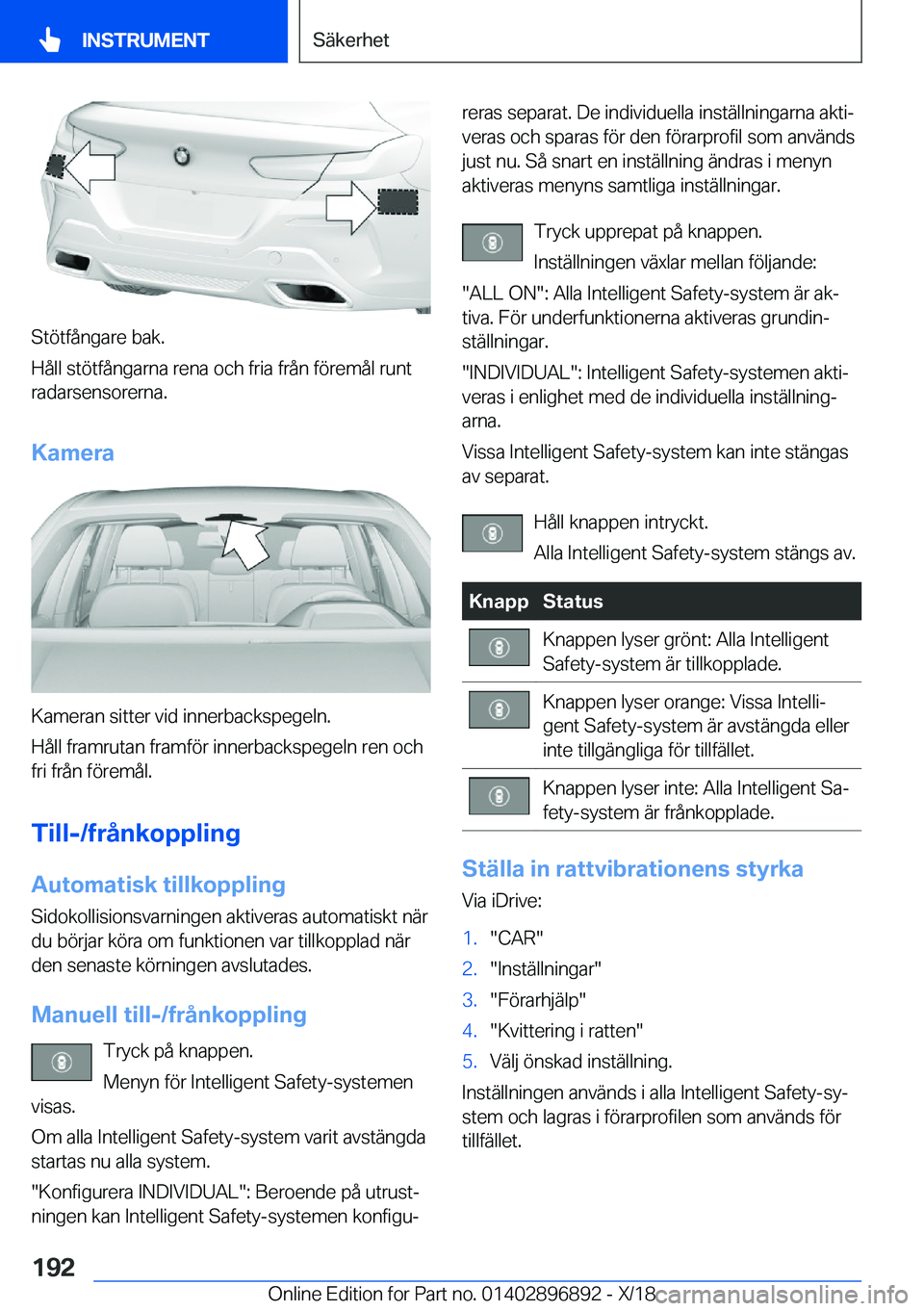 BMW 8 SERIES COUPE 2019  InstruktionsbÖcker (in Swedish) �S�t�