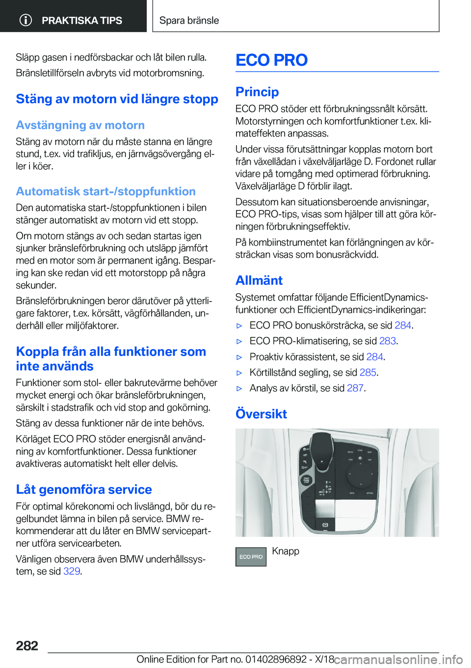BMW 8 SERIES COUPE 2019  InstruktionsbÖcker (in Swedish) �S�l�ä�p�p��g�a�s�e�n��i��n�e�d�f�
