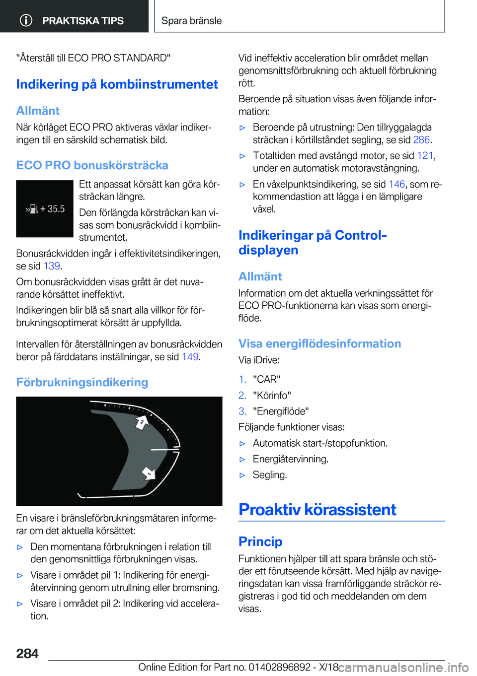 BMW 8 SERIES COUPE 2019  InstruktionsbÖcker (in Swedish) ��Å�t�e�r�s�t�ä�l�l��t�i�l�l��E�C�O��P�R�O��S�T�A�N�D�A�R�D��I�n�d�i�k�e�r�i�n�g��p�å��k�o�m�b�i�i�n�s�t�r�u�m�e�n�t�e�t�A�l�l�m�ä�n�t
�N�ä�r��k�