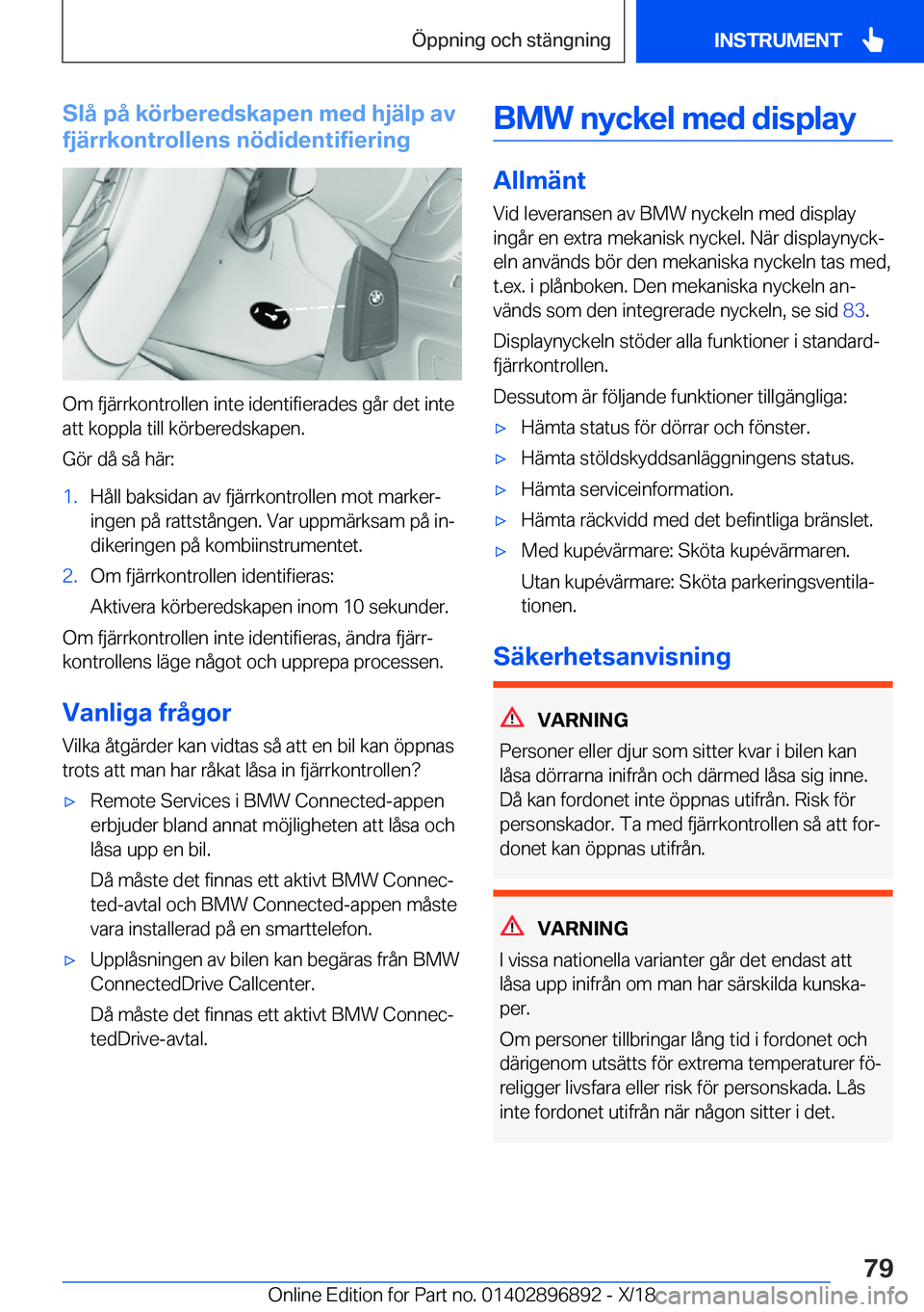 BMW 8 SERIES COUPE 2019  InstruktionsbÖcker (in Swedish) �S�l�å��p�å��k�
