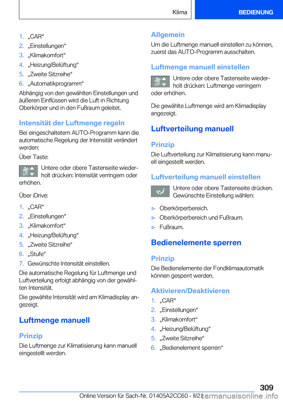 BMW 8 SERIES GRAN COUPE 2022  Betriebsanleitungen (in German) �1�.x�C�A�Rv�2�.x�E�i�n�s�t�e�l�l�u�n�g�e�nv�3�.x�K�l�i�m�a�k�o�m�f�o�r�tv�4�.x�H�e�i�z�u�n�g�/�B�e�l�