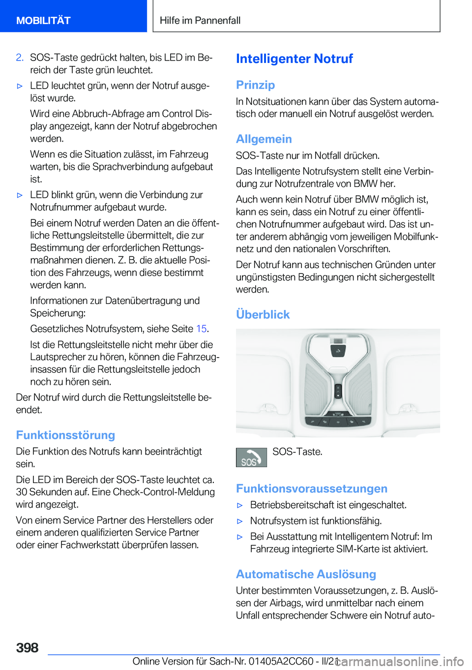 BMW 8 SERIES GRAN COUPE 2022  Betriebsanleitungen (in German) �2�.�S�O�S�-�T�a�s�t�e��g�e�d�r�