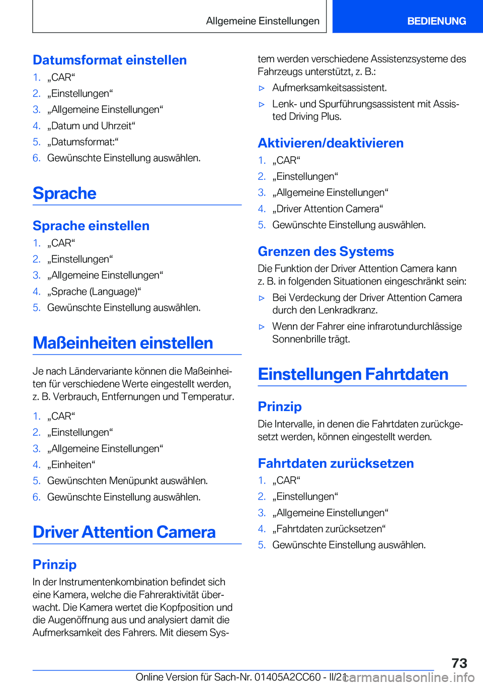 BMW 8 SERIES GRAN COUPE 2022  Betriebsanleitungen (in German) �D�a�t�u�m�s�f�o�r�m�a�t��e�i�n�s�t�e�l�l�e�n�1�.x�C�A�Rv�2�.x�E�i�n�s�t�e�l�l�u�n�g�e�nv�3�.x�A�l�l�g�e�m�e�i�n�e��E�i�n�s�t�e�l�l�u�n�g�e�nv�4�.x�D�a�t�u�m��u�n�d��U�h�r�z�e�i�tv�5�.x�D
