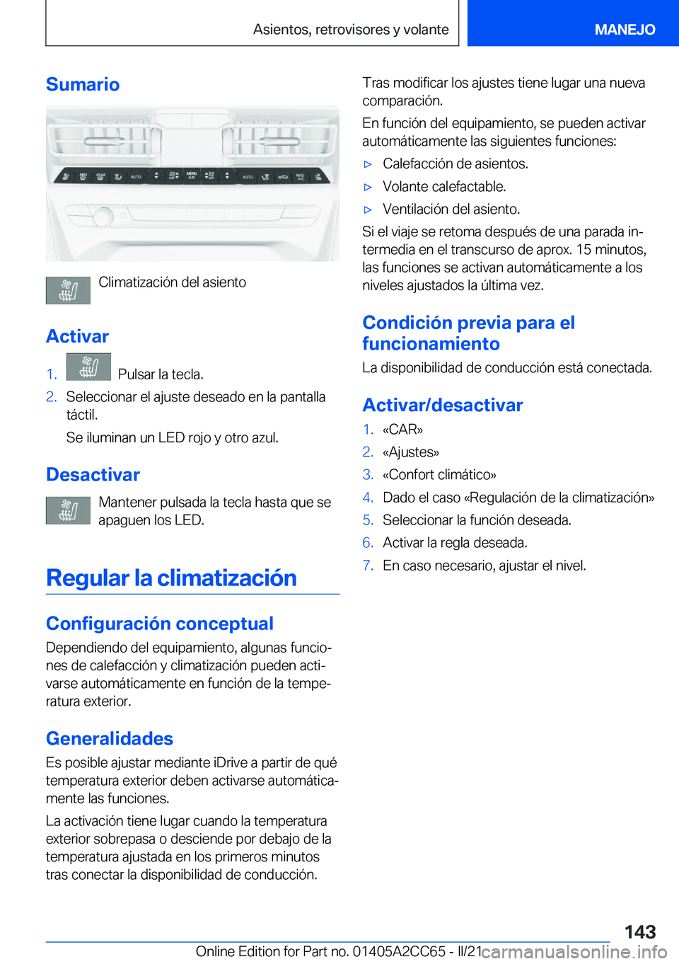 BMW 8 SERIES GRAN COUPE 2022  Manuales de Empleo (in Spanish) �S�u�m�a�r�i�o
�C�l�i�m�a�t�i�z�a�c�i�