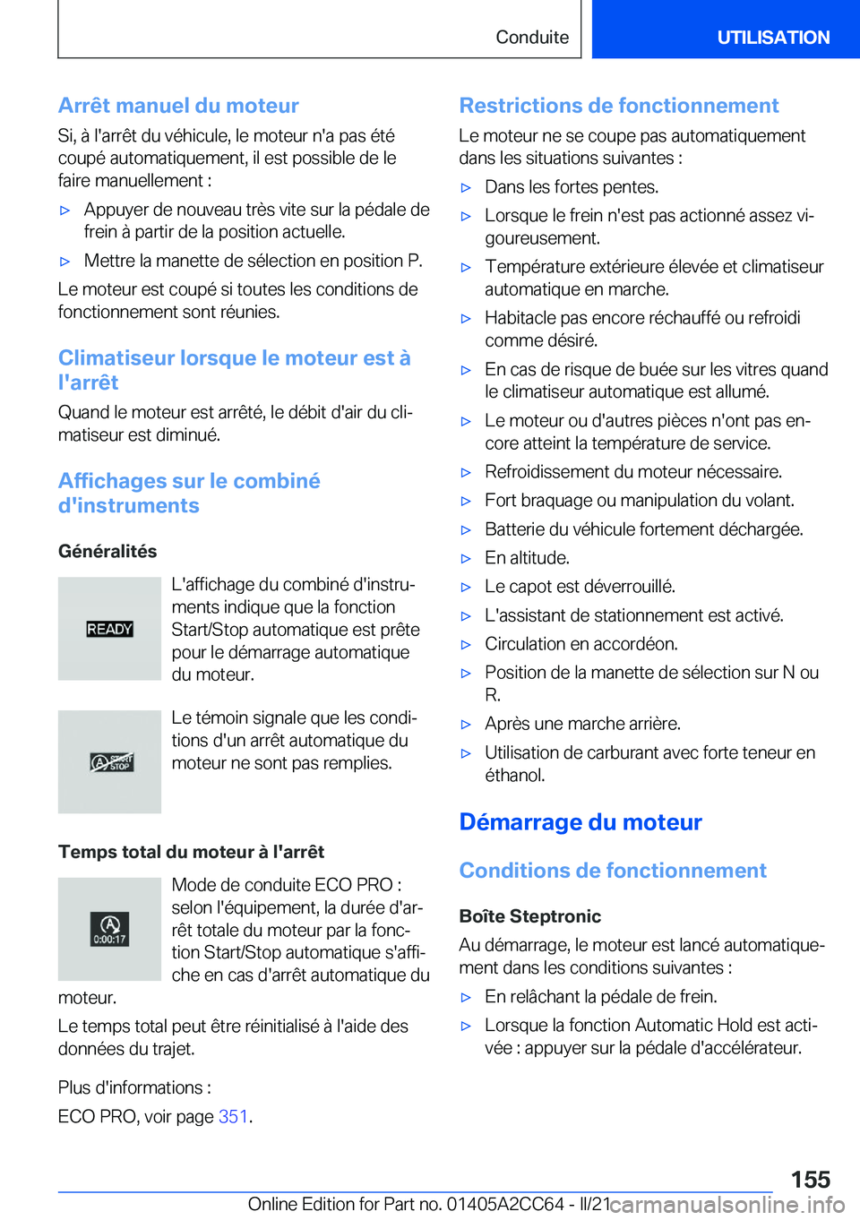 BMW 8 SERIES GRAN COUPE 2022  Notices Demploi (in French) �A�r�r�ê�t��m�a�n�u�e�l��d�u��m�o�t�e�u�r�S�i�,��