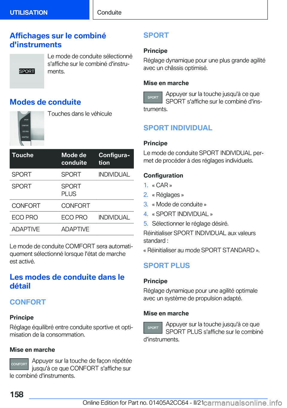 BMW 8 SERIES GRAN COUPE 2022  Notices Demploi (in French) �A�f�f�i�c�h�a�g�e�s��s�u�r��l�e��c�o�m�b�i�n�é
�d�'�i�n�s�t�r�u�m�e�n�t�s
�L�e��m�o�d�e��d�e��c�o�n�d�u�i�t�e��s�é�l�e�c�t�i�o�n�n�é
�s�'�a�f�f�i�c�h�e��s�u�r��l�e��c�o�m�b�i�n�