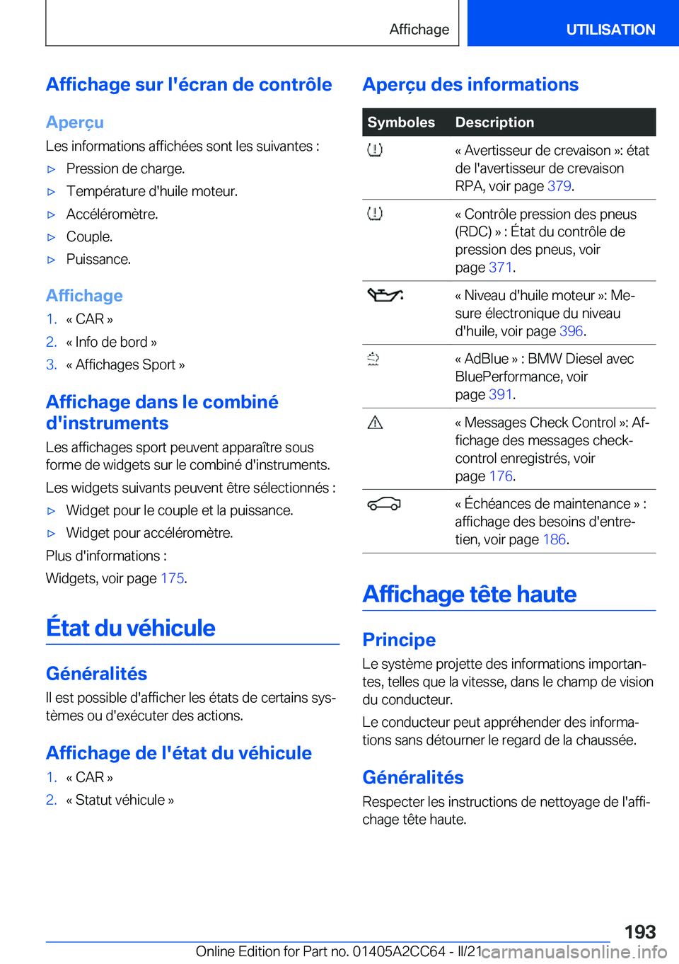BMW 8 SERIES GRAN COUPE 2022  Notices Demploi (in French) �A�f�f�i�c�h�a�g�e��s�u�r��l�'�é�c�r�a�n��d�e��c�o�n�t�r�