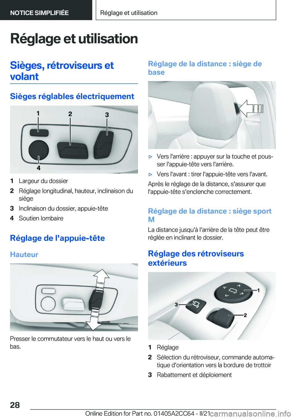 BMW 8 SERIES GRAN COUPE 2022  Notices Demploi (in French) �R�é�g�l�a�g�e��e�t��u�t�i�l�i�s�a�t�i�o�n�S�i�è�g�e�s�,��r�é�t�r�o�v�i�s�e�u�r�s��e�t�v�o�l�a�n�t
�S�i�è�g�e�s��r�é�g�l�a�b�l�e�s��é�l�e�c�t�r�i�q�u�e�m�e�n�t
�1�L�a�r�g�e�u�r��d�u��d�o