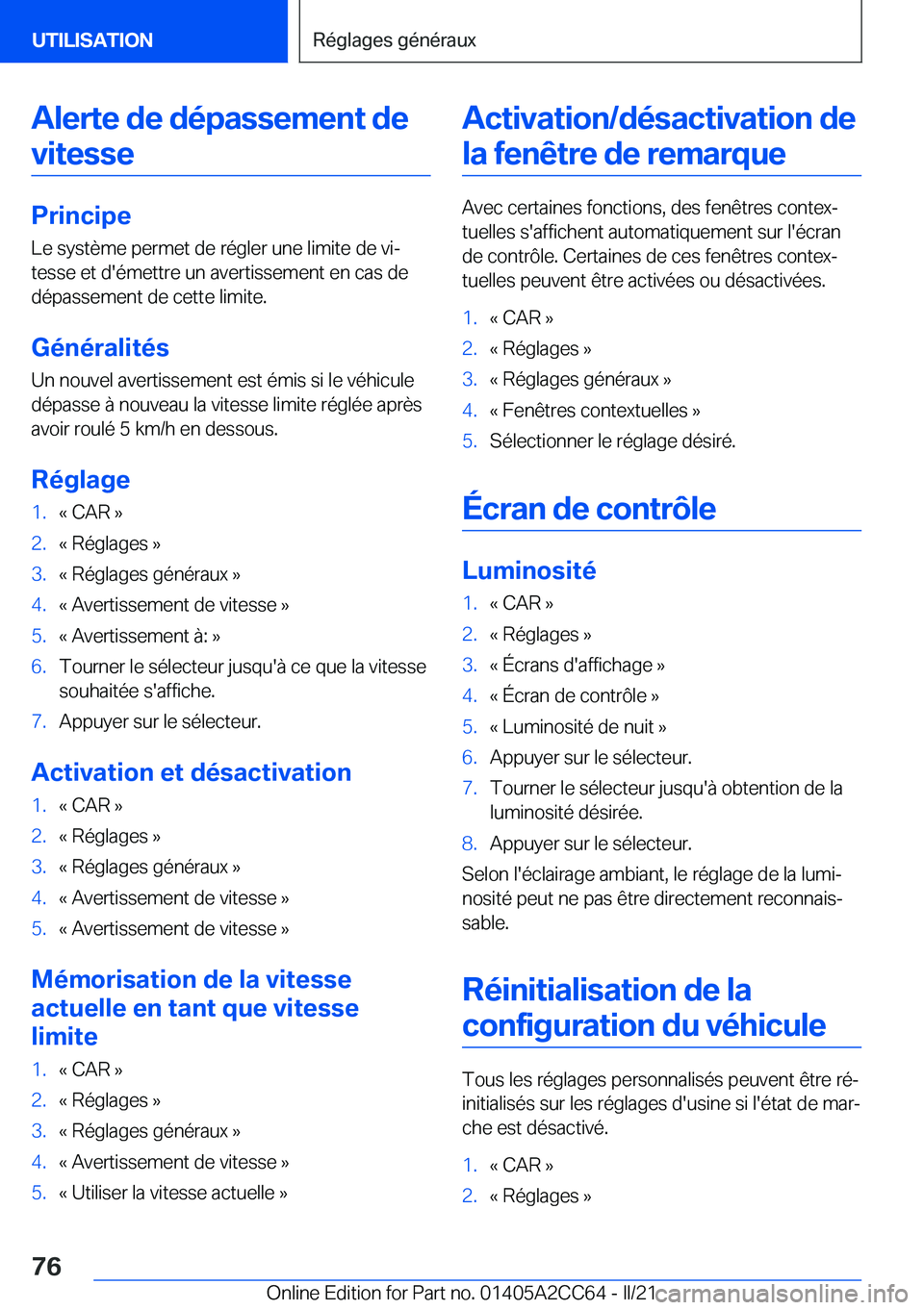 BMW 8 SERIES GRAN COUPE 2022  Notices Demploi (in French) �A�l�e�r�t�e��d�e��d�é�p�a�s�s�e�m�e�n�t��d�e�v�i�t�e�s�s�e
�P�r�i�n�c�i�p�e �L�e��s�y�s�t�è�m�e��p�e�r�m�e�t��d�e��r�é�g�l�e�r��u�n�e��l�i�m�i�t�e��d�e��v�ij
�t�e�s�s�e��e�t��d�'