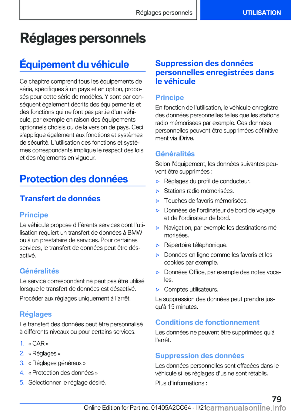 BMW 8 SERIES GRAN COUPE 2022  Notices Demploi (in French) �R�é�g�l�a�g�e�s��p�e�r�s�o�n�n�e�l�s�