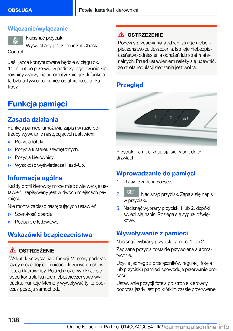 BMW 8 SERIES GRAN COUPE 2022  Instrukcja obsługi (in Polish) �W�ł�ą�c�z�a�n�i�e�/�w�y�ł�ą�c�z�a�n�i�e�N�a�c�i�s�n�