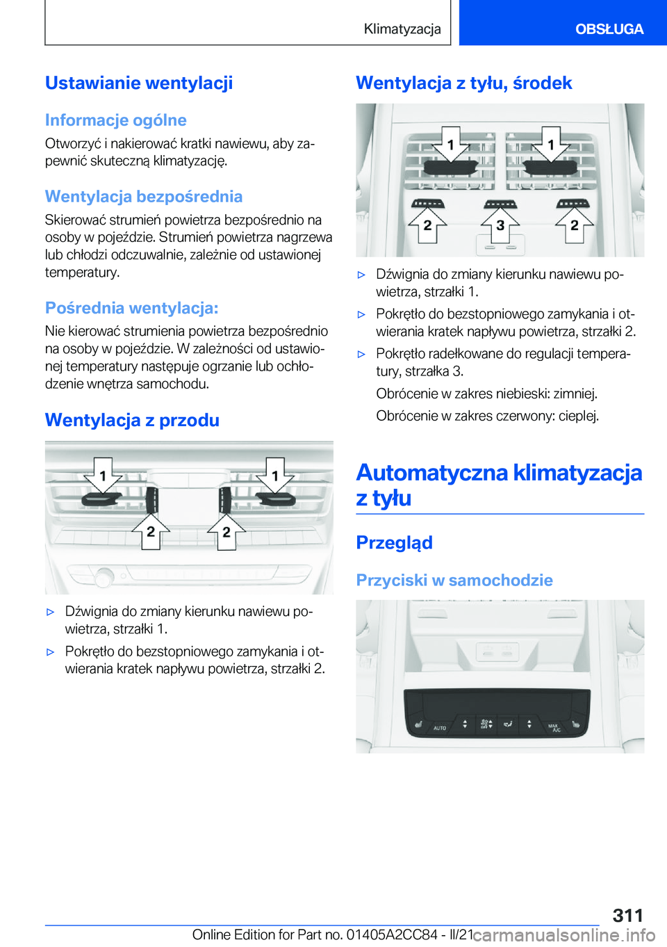 BMW 8 SERIES GRAN COUPE 2022  Instrukcja obsługi (in Polish) �U�s�t�a�w�i�a�n�i�e��w�e�n�t�y�l�a�c�j�i
�I�n�f�o�r�m�a�c�j�e��o�g�