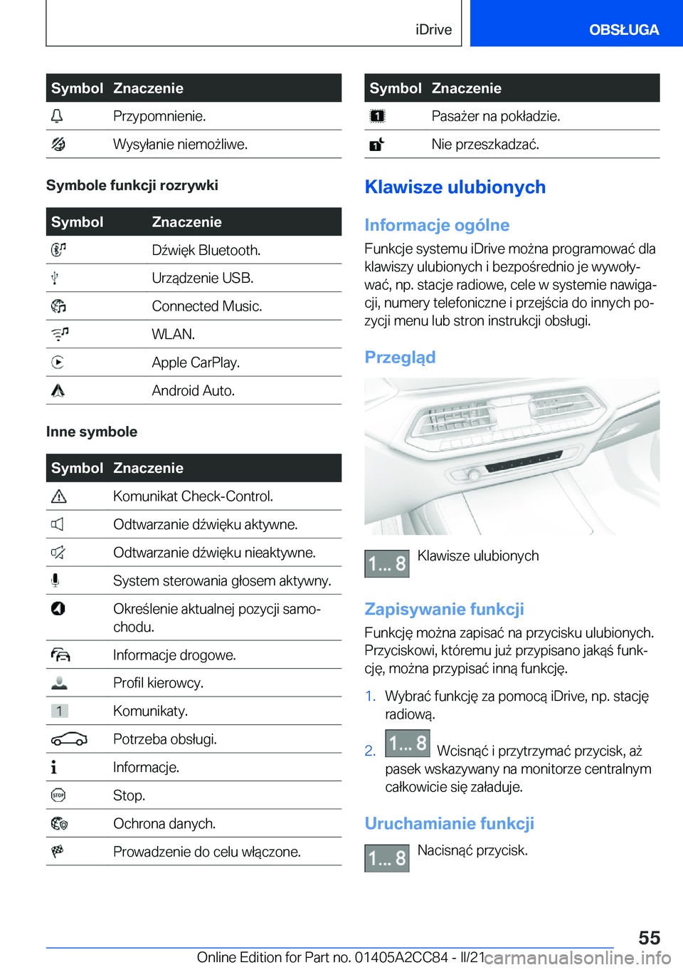 BMW 8 SERIES GRAN COUPE 2022  Instrukcja obsługi (in Polish) �S�y�m�b�o�l�Z�n�a�c�z�e�n�i�e��P�r�z�y�p�o�m�n�i�e�n�i�e�.��W�y�s�y�ł�a�n�i�e��n�i�e�m�o9�l�i�w�e�.
�S�y�m�b�o�l�e��f�u�n�k�c�j�i��r�o�z�r�y�w�k�i
�S�y�m�b�o�l�Z�n�a�c�z�e�n�i�e��D7�w�i�
