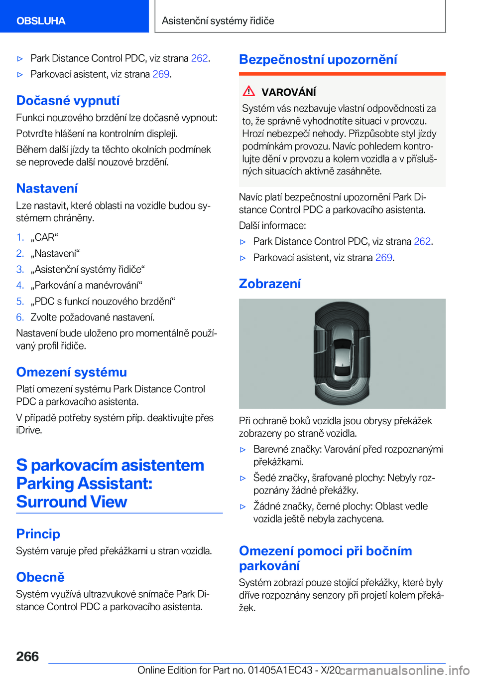 BMW 8 SERIES GRAN COUPE 2021  Návod na použití (in Czech) x�P�a�r�k��D�i�s�t�a�n�c�e��C�o�n�t�r�o�l��P�D�C�,��v�i�z��s�t�r�a�n�a��2�6�2�.x�P�a�r�k�o�v�a�c�
