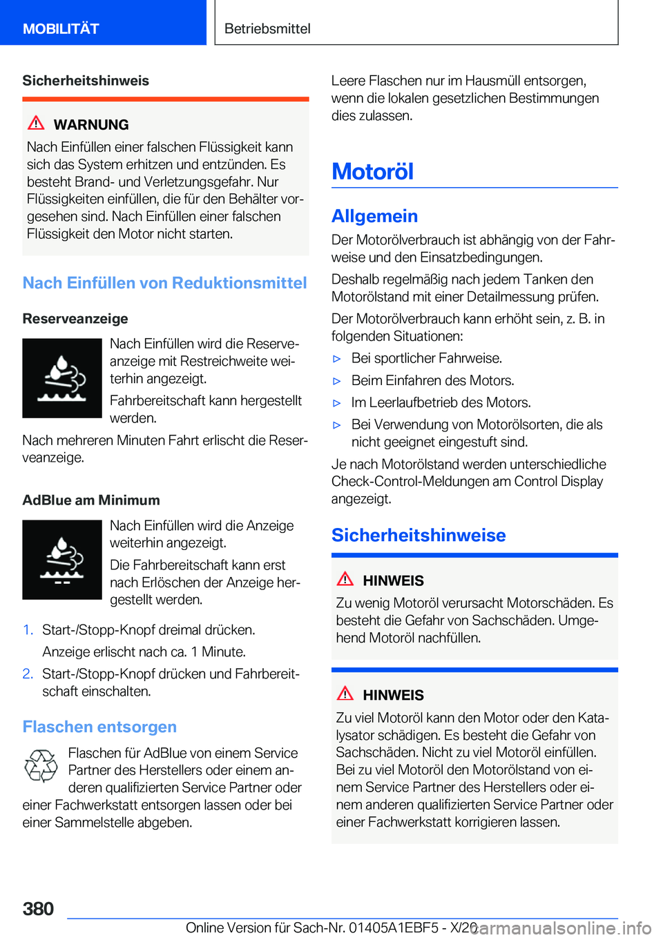 BMW 8 SERIES GRAN COUPE 2021  Betriebsanleitungen (in German) �S�i�c�h�e�r�h�e�i�t�s�h�i�n�w�e�i�s
�W�A�R�N�U�N�G
�N�a�c�h��E�i�n�f�