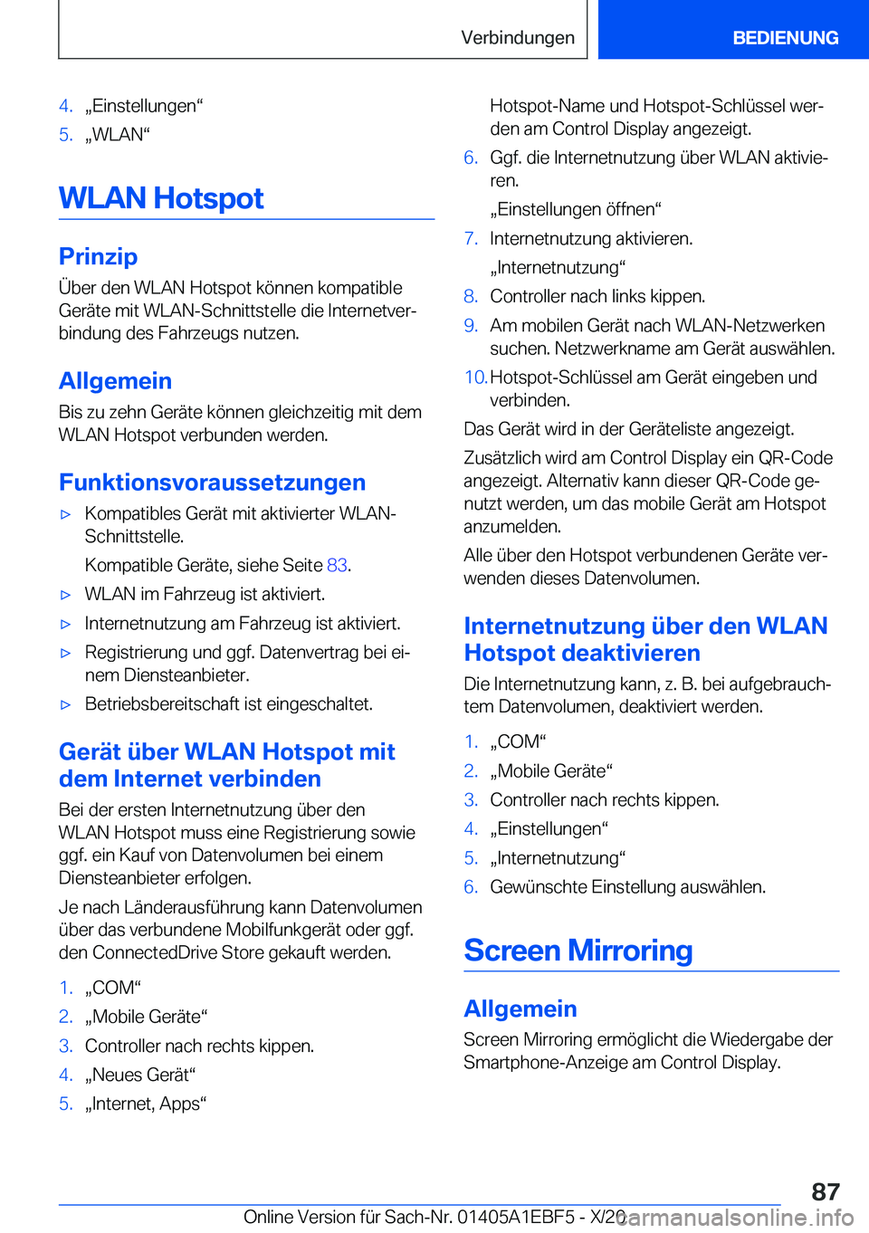BMW 8 SERIES GRAN COUPE 2021  Betriebsanleitungen (in German) �4�.x�E�i�n�s�t�e�l�l�u�n�g�e�nv�5�.x�W�L�A�Nv
�W�L�A�N��H�o�t�s�p�o�t
�P�r�i�n�z�i�p
�