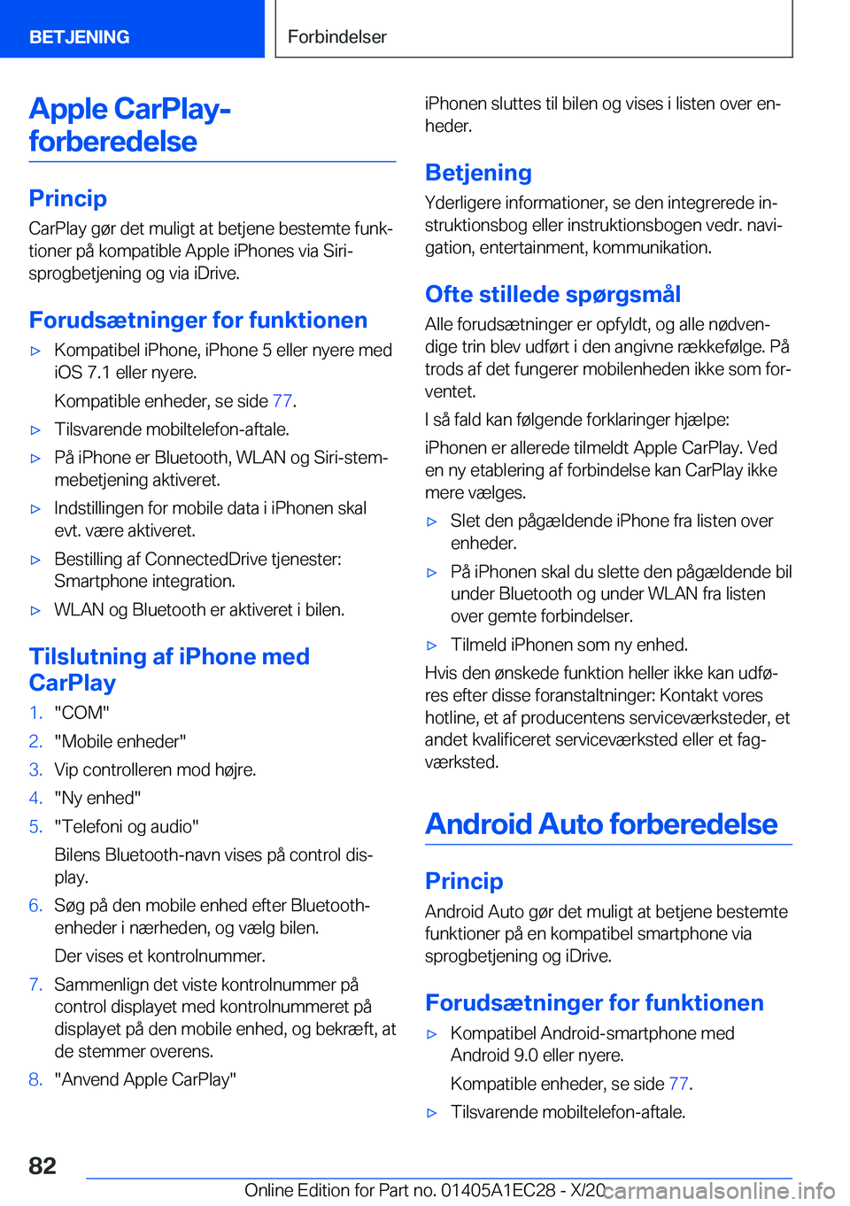 BMW 8 SERIES GRAN COUPE 2021  InstruktionsbØger (in Danish) �A�p�p�l�e��C�a�r�P�l�a�y�-�f�o�r�b�e�r�e�d�e�l�s�e
�P�r�i�n�c�i�p �C�a�r�P�l�a�y��g�