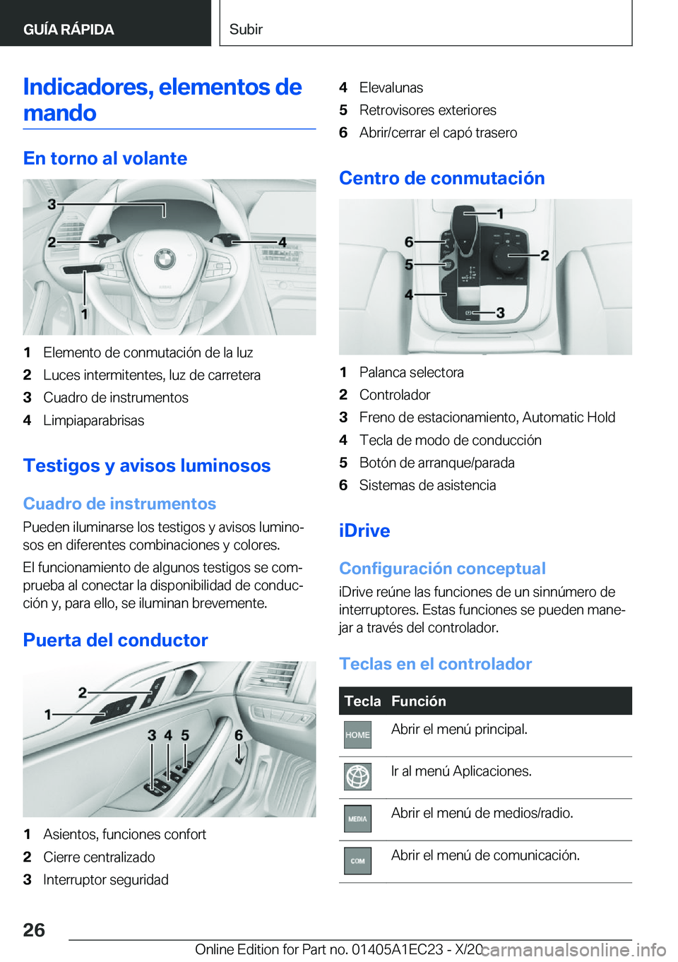 BMW 8 SERIES GRAN COUPE 2021  Manuales de Empleo (in Spanish) �I�n�d�i�c�a�d�o�r�e�s�,��e�l�e�m�e�n�t�o�s��d�e�m�a�n�d�o
�E�n��t�o�r�n�o��a�l��v�o�l�a�n�t�e
�1�E�l�e�m�e�n�t�o��d�e��c�o�n�m�u�t�a�c�i�