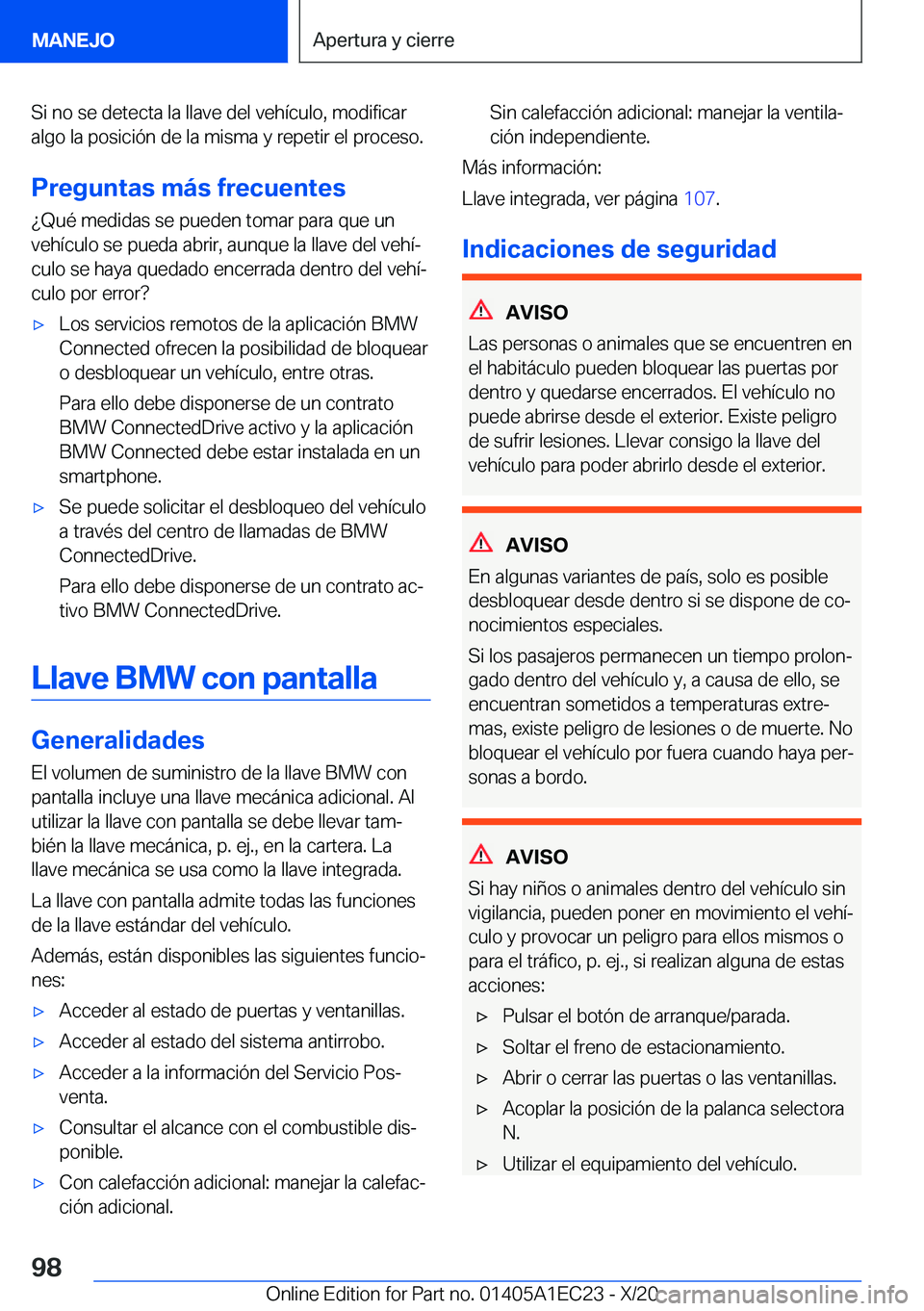 BMW 8 SERIES GRAN COUPE 2021  Manuales de Empleo (in Spanish) �S�i��n�o��s�e��d�e�t�e�c�t�a��l�a��l�l�a�v�e��d�e�l��v�e�h�