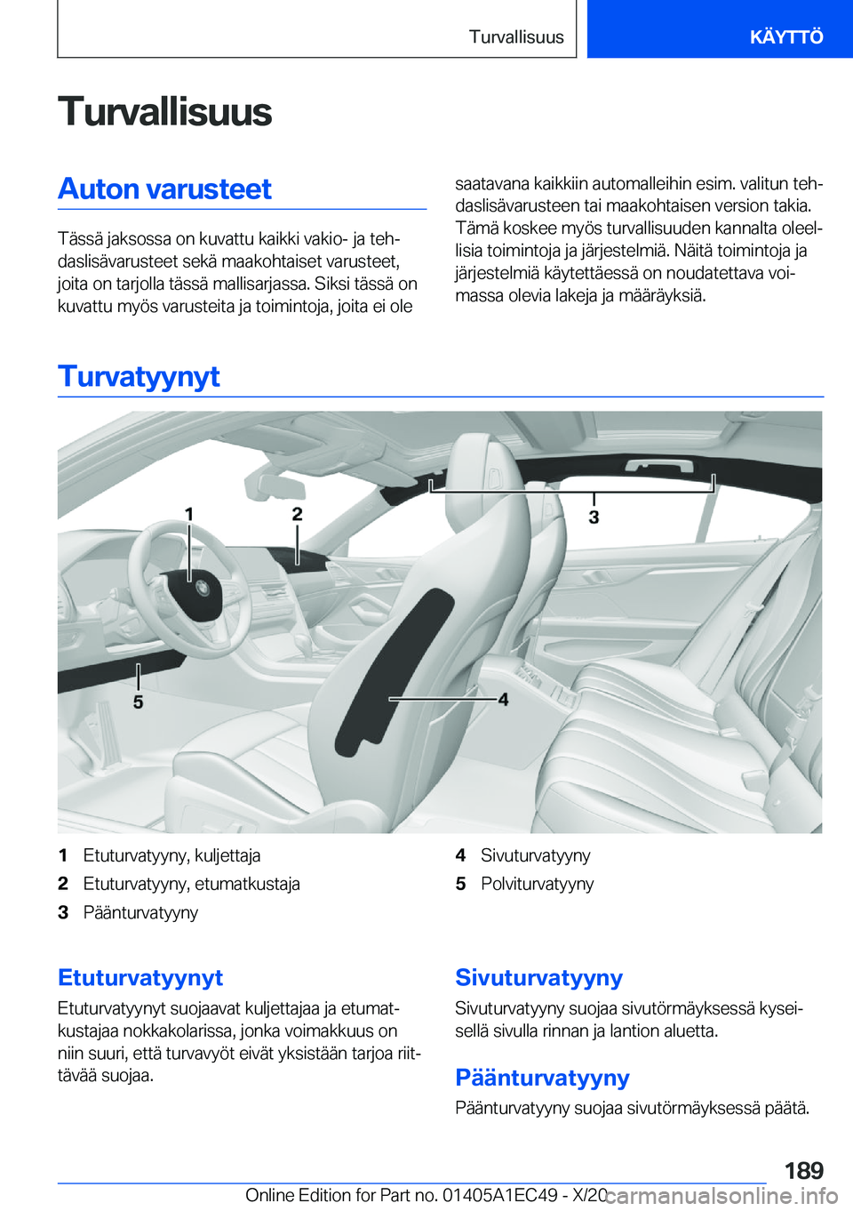 BMW 8 SERIES GRAN COUPE 2021  Omistajan Käsikirja (in Finnish) �T�u�r�v�a�l�l�i�s�u�u�s�A�u�t�o�n��v�a�r�u�s�t�e�e�t
�T�